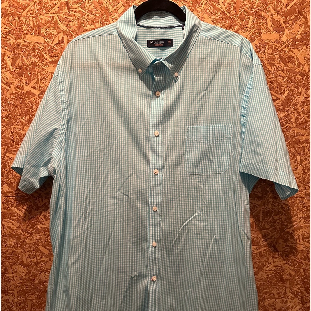 Cremieux Performance Men’s‎ Teal Blue Check Short Sleeve Button Down Size XXL